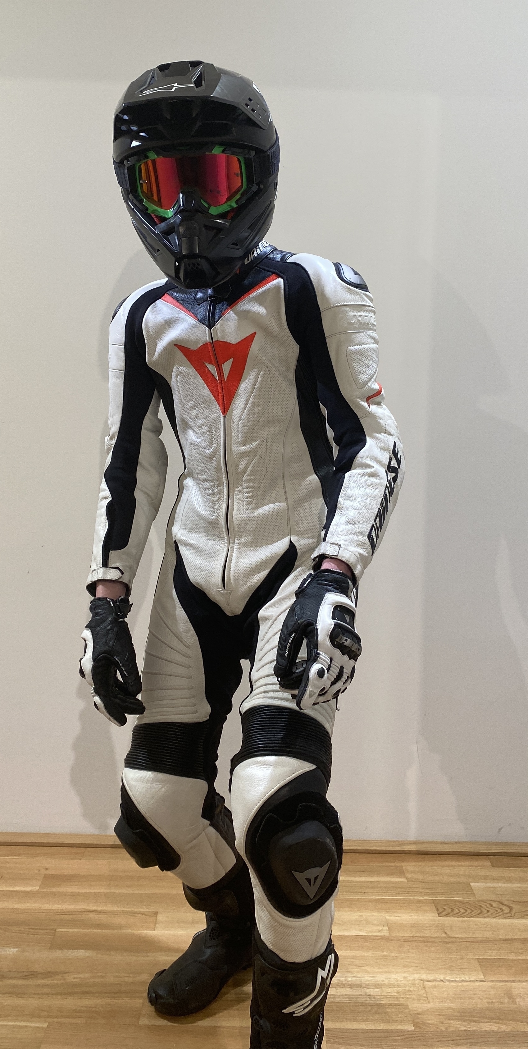 Dainese Lederkombi Weiß/Rot